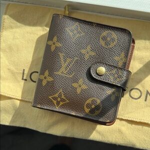 Louis Vuitton Monogram Compact Zip Bifold Wallet Brown